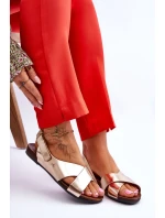 kožené sandály na suchý zip Zlaté model 21617359 - Zazoo