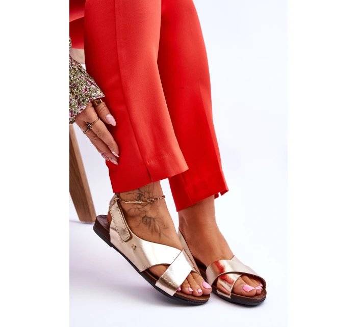 kožené sandály na suchý zip Zlaté model 21617359 - Zazoo