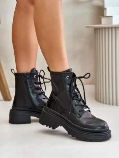 Damskie Workery Botki Ocieplane Ze Skóry Naturalnej Goe OO2N4115-W2 Czarne