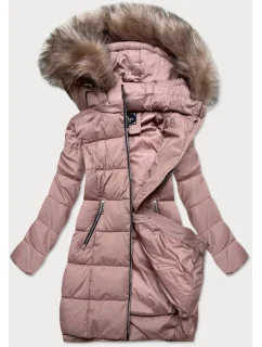 Dámska prešívaná zimná bunda s kapucňou Old Pink (7702)