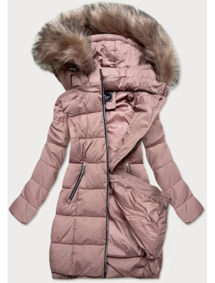 Dámska prešívaná zimná bunda s kapucňou Old Pink (7702)