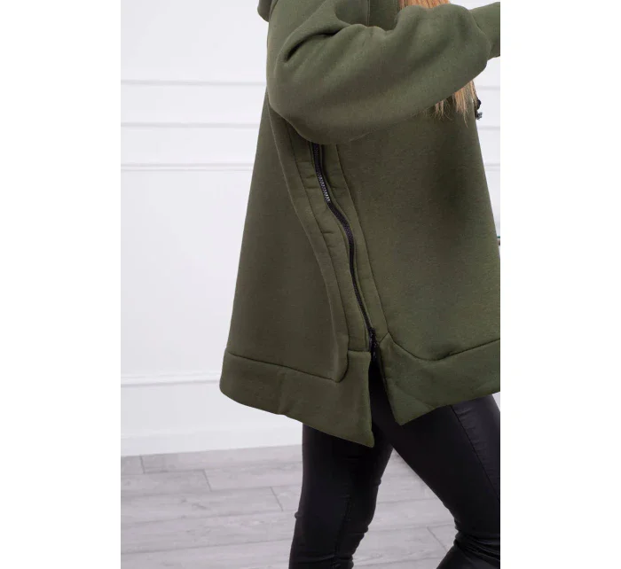 Zateplená mikina so zipsom na boku khaki farby Zateplená mikina so zipsom na boku khaki farby