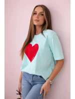 Bavlnená blúzka s potlačou srdiečok mätová Bavlnená blúzka s potlačou srdiečok mätová