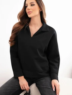 Dámska maslová viskózna mikina s golierom a výstrihom do V čierna