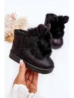 Dziecięce Śniegowce Ocieplane Futerkiem Z Uszkami Czarne Betty Dziecięce Śniegowce Ocieplane Futerkiem Z Uszkami Czarne Betty