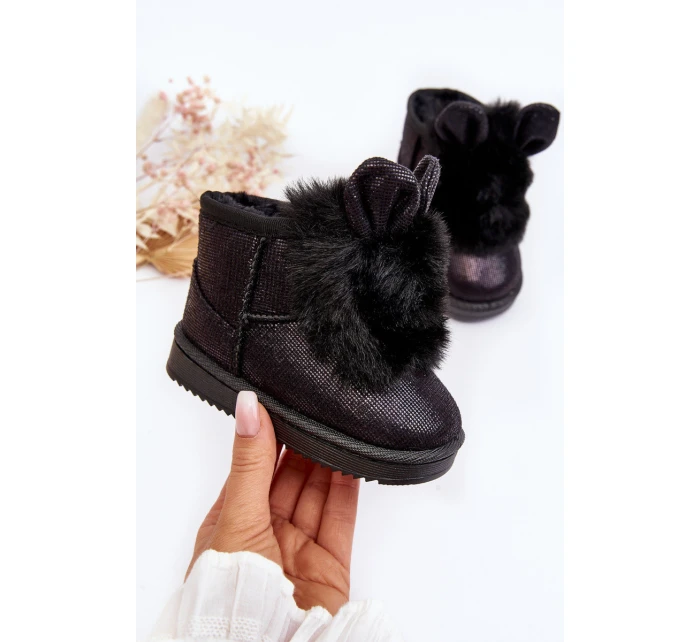 Dziecięce Śniegowce Ocieplane Futerkiem Z Uszkami Czarne Betty Dziecięce Śniegowce Ocieplane Futerkiem Z Uszkami Czarne Betty