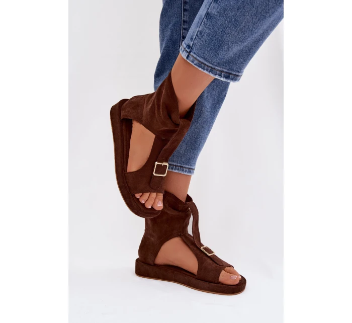 Dámské sandály s páskem čokoládové Coralya