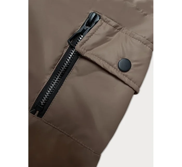 Tmavobéžová dámska krátka bunda s kapucňou S'West (B8246-12)