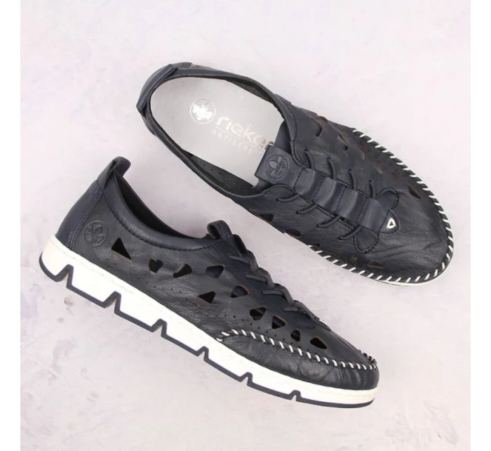 W modrá kožená polobotka s podrážkou model 19737391 - Rieker W modrá kožená polobotka s podrážkou model 19737391 - Rieker