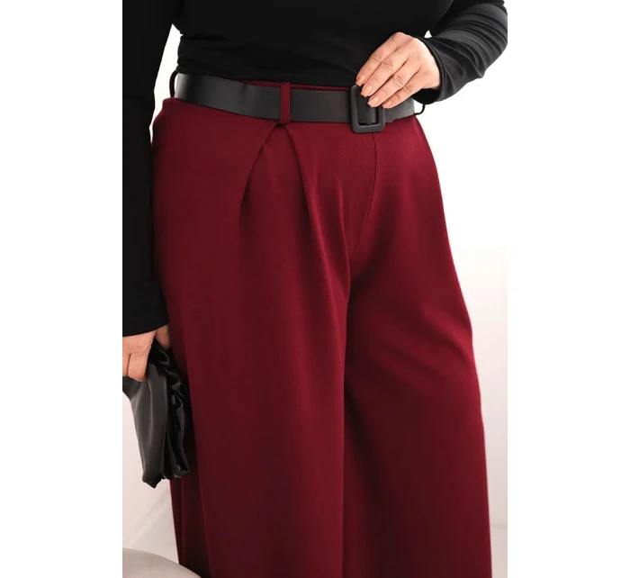 Dámske Plus veľkosť široké nohavice s opaskom bordová Dámske Plus veľkosť široké nohavice s opaskom bordová