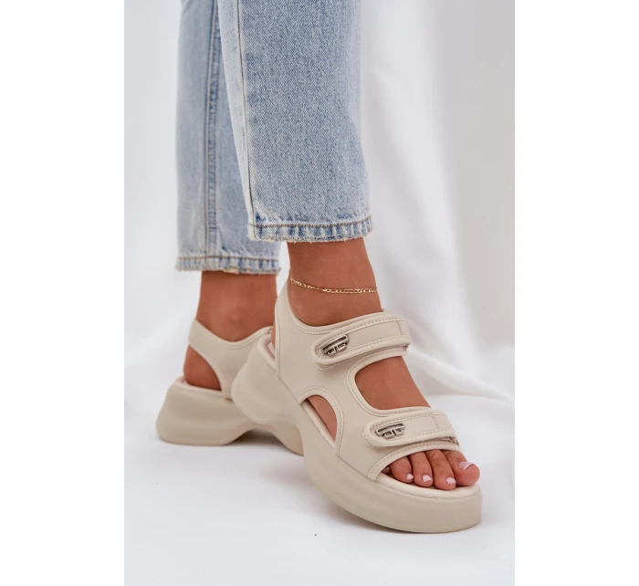 Materiałowe Lekkie Sandały Na Platformie Jasnobeżowe Deniffia