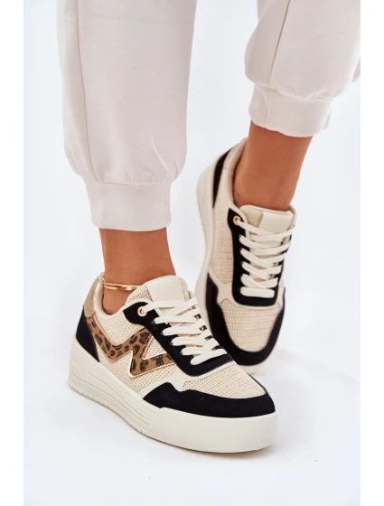 Buty Sportowe Damskie Na Platformie Panterka Czarne Lorori