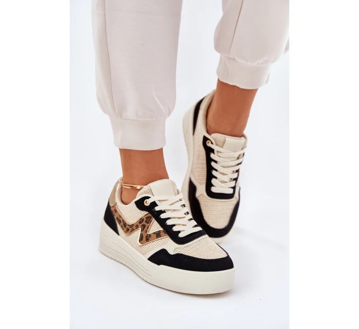 Buty Sportowe Damskie Na Platformie Panterka Czarne Lorori