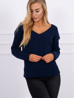 Pletený sveter s výstrihom do V v tmavomodrej farbe