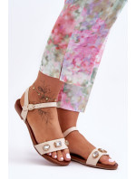Klasické dámske sandále s ozdobou v tvare písmena S.Barski Beige