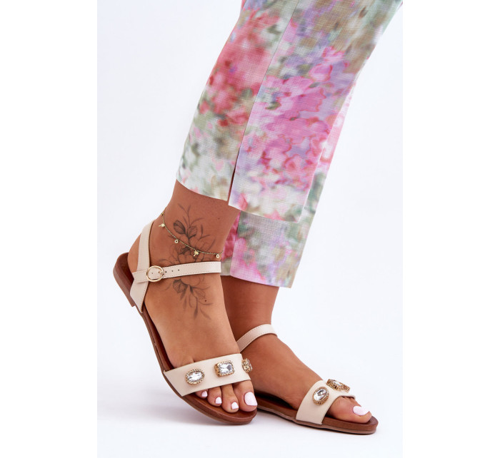 Klasické dámske sandále s ozdobou v tvare písmena S.Barski Beige