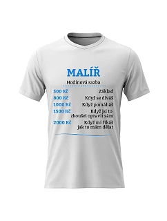 Pánské bavlněné tričko s potiskem - HODINOVÁ SAZBA - MALÍŘ - bílé