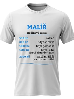 Pánské bavlněné tričko s potiskem - HODINOVÁ SAZBA - MALÍŘ - bílé