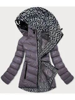 Šedá lesklá dámska bunda s ozdobnou podšívkou (xw810x)