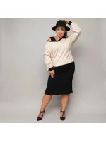 Béžovo-čierne šaty s pletenou blúzkou (682)