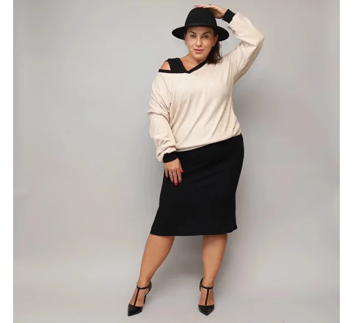 Béžovo-čierne šaty s pletenou blúzkou (682)