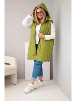 Dámska prešívaná vesta s kapucňou Plus Size Olive