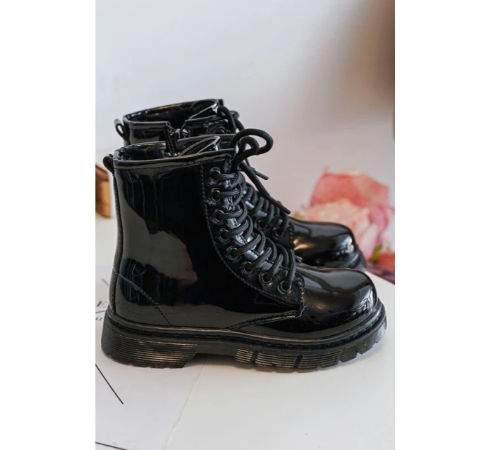 Dziecięce Botki Lakierowane Z Suwakiem Czarne Tibbie