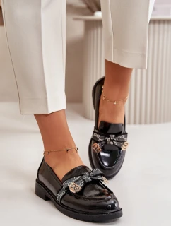 Lakierowane Damskie Mokasyny Z Kokardą S.Barski HY42-331A Czarne