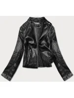 Krátka čierna bunda ramoneska so stojačikom (11Z8038)