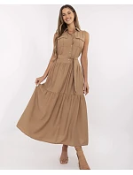 Tmavě béžové elegantní dámské maxi šaty model 21214410 - Factory Price Tmavě béžové elegantní dámské maxi šaty model 21214410 - Factory Price