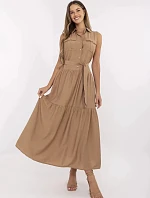 Elegantné maxi šaty tmavobéžovej farby (A5032)