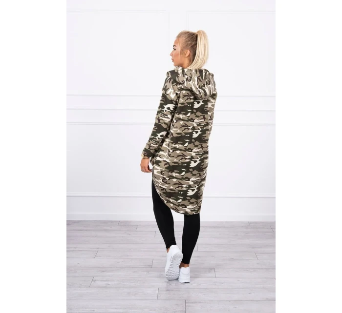 Mikina s dlhým chrbtom moro khaki+ecru