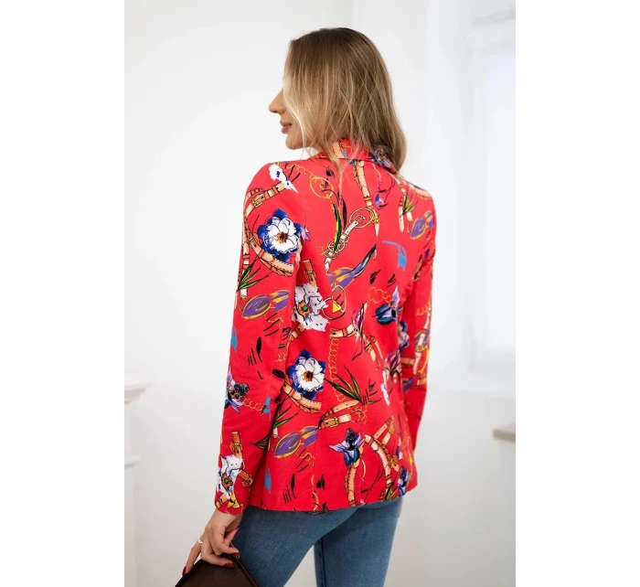 Bavlnená bunda s potlačou a gombíkom malina