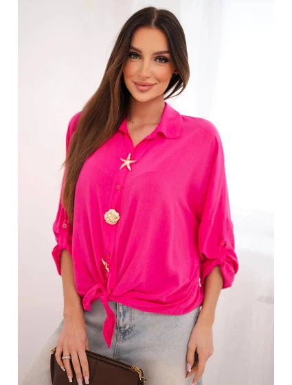 Dámská košile s model 22319498 ozdobnými knoflíky a límečkem růžová - K-Fashion