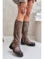 Zazoo 70141 Skórzane Kozaki Damskie Przed Kolano Brązowe