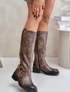 model 21677173 Kožené dámské kozačky nad kolena hnědé - Zazoo
