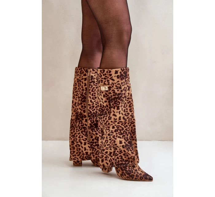 Dámske topánky na podpätku 9501 Brown Pattern - Krok vo veľkom štýle