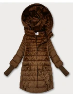 Dámska prechodná bunda s pletenými rebrovanými lemami karamelová (1828)