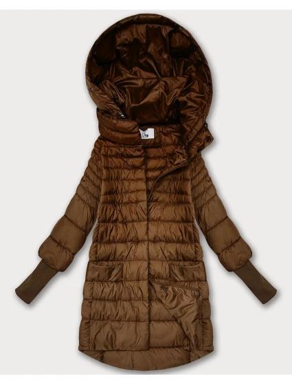 Dámska prechodná bunda s pletenými rebrovanými lemami karamelová (1828)