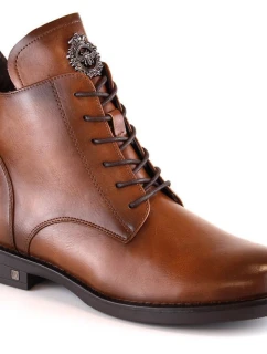 Potocki W WOL171C hnedé čižmy so šnurovaním a zipsom