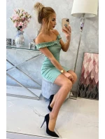 Španielske šaty s volánikmi tmavo mätové