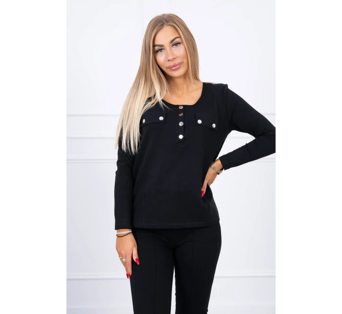 Sada s knoflíkovým výstřihem černé barvy Sada s knoflíkovým výstřihem černé barvy