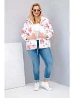 Dámská jarní prošívaná bunda Plus Size s kapucí a květinovým vzorem bílá