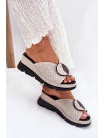 Dámské Kožené Sandály S Ozdobou Béžové model 21691670 - S.Barski