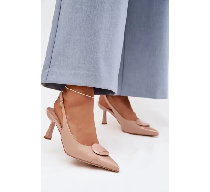Dámské sandály na podpatku s ozdobným detailem Béžové model 22027885 - Boto
