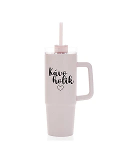 KÁVOHOLIK - ružový cestovný termohrnček s priehľadným viečkom 900 ml