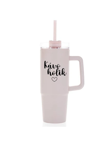 KÁVOHOLIK - ružový cestovný termohrnček s priehľadným viečkom 900 ml