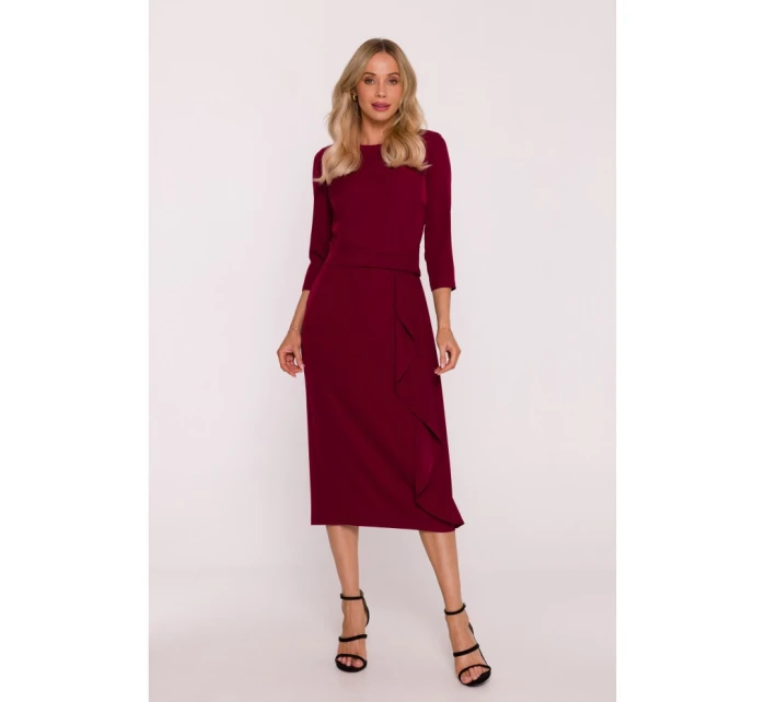 Šaty s volánkem model 21787046 bordó - STYLOVE