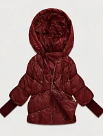 Dámska bunda s pletenými manžetami, oversize, vínová (B6078-27)