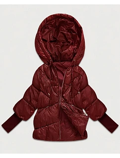 Dámská bunda s pletenými manžetami, oversize, vínová (B6078-27)